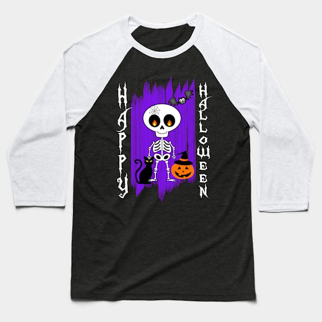 Happy Halloween Little Skeleton Funny Design for Halloween Baseball T-Shirt by soccer t-shirts